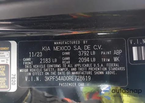 2024 Kia Forte Gt-Line from USA, damaged, VIN 3KPF54AD0RE728619